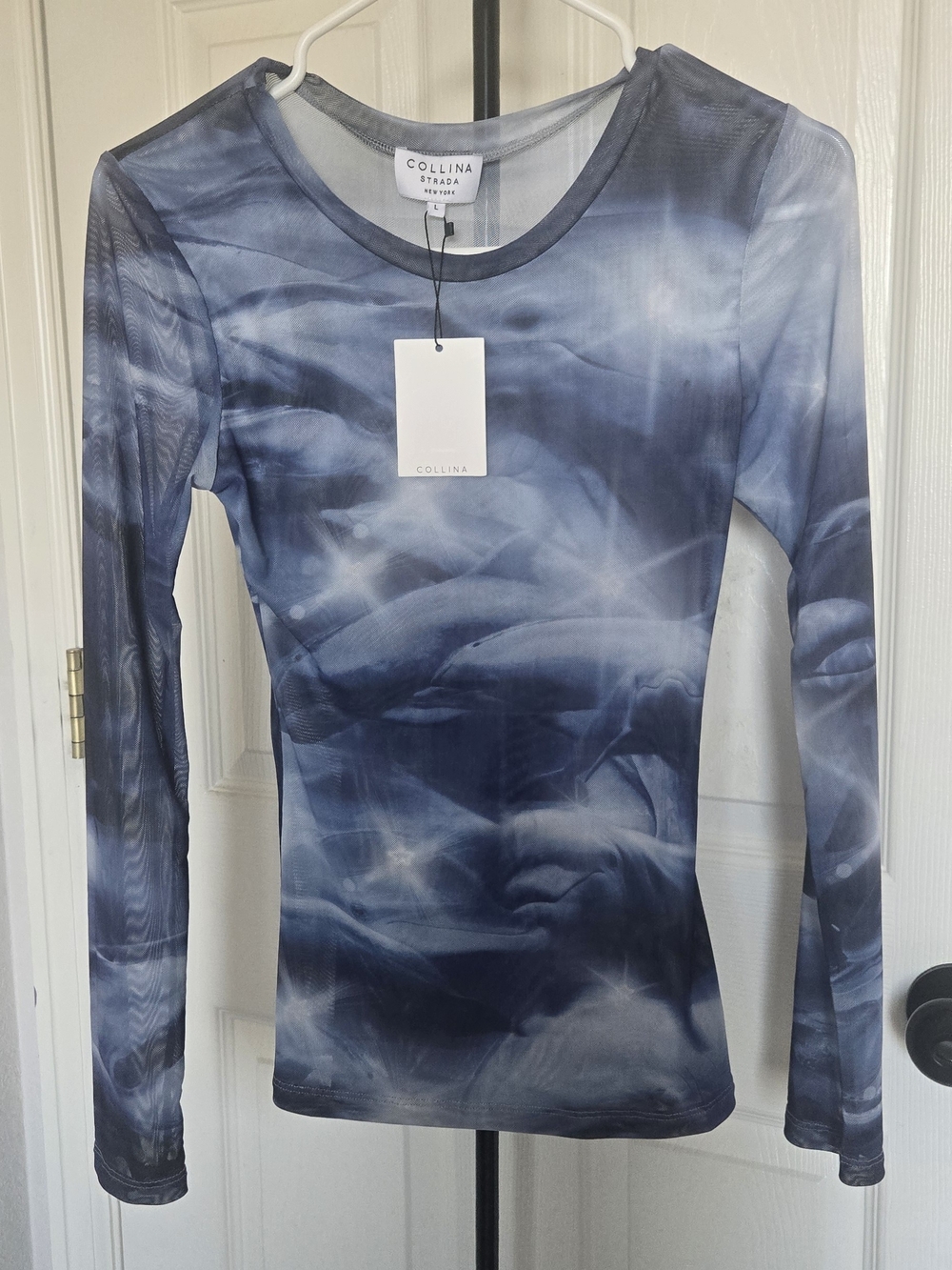 Collina Strada Blue Swirl Long Sleeve Mesh Tee
